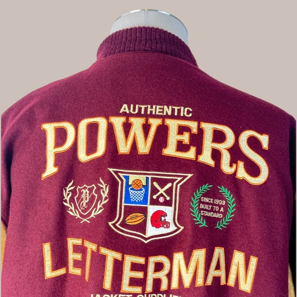 Vintage Authentic Powers Letterman Mens Varsity Jacket size L Maroon - Picture 11 of 12